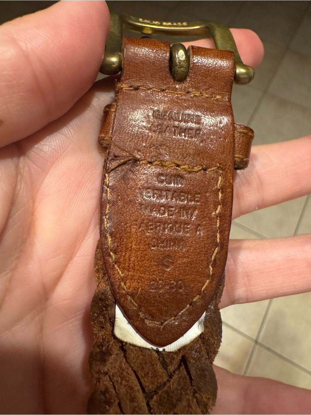 Vintage Genuine Leather Braided Belt Solid Brass Buckle Brown Size S - Picture 2 of 4